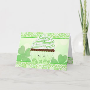 Cute kawaii St Patricks day cupcake Karte