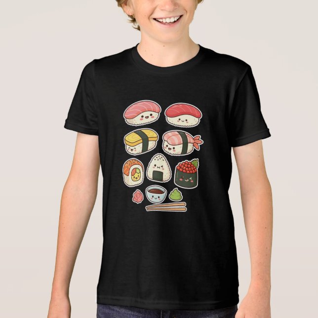 Cute Kawaii Sushi Characters - Japanese Food Lover Tri-Blend Shirt (Vorderseite)