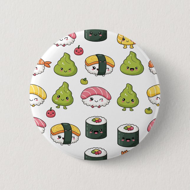 Cute Kawaii Sushi Pattern Button | Fun Foodie Pin  (Vorderseite)