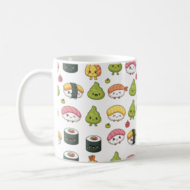 Cute Kawaii Sushi Pattern Coffee Mug Kaffeetasse (Links)