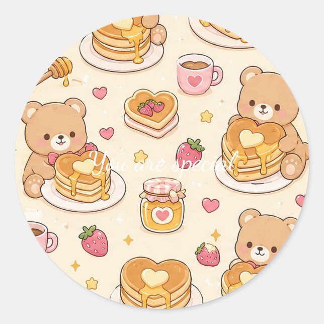 Cute Kawaii Teddy Bear Pancake Pattern Runder Aufkleber (Vorderseite)