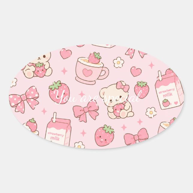 Cute Kawaii Teddy Bear Strawberry Pattern Sticker  (Vorderseite)