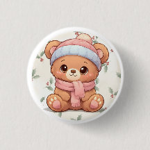 Cute Kawaii Teddy Bear Winter Button