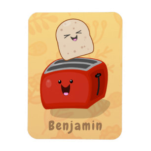 Cute kawaii toast and red toaster cartoon magnet