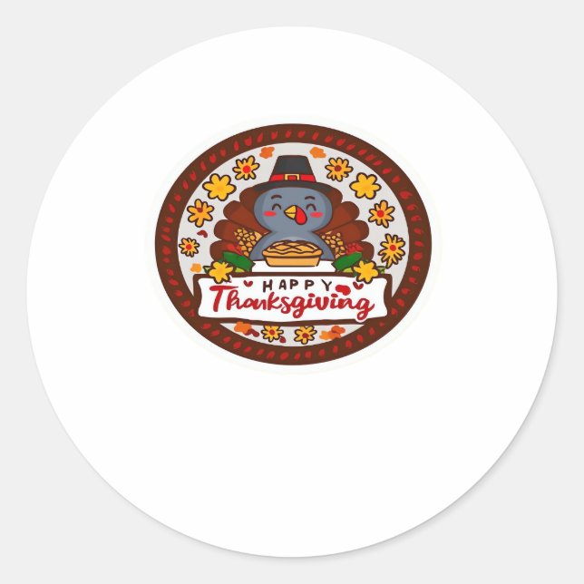 Cute Kawaii Turkey - Happy Thanksgiving Classic T- Runder Aufkleber (Vorderseite)