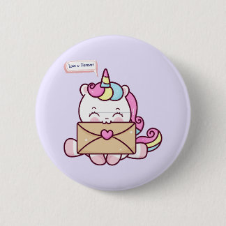 Cute Kawaii Unicorn Love Illustration Button