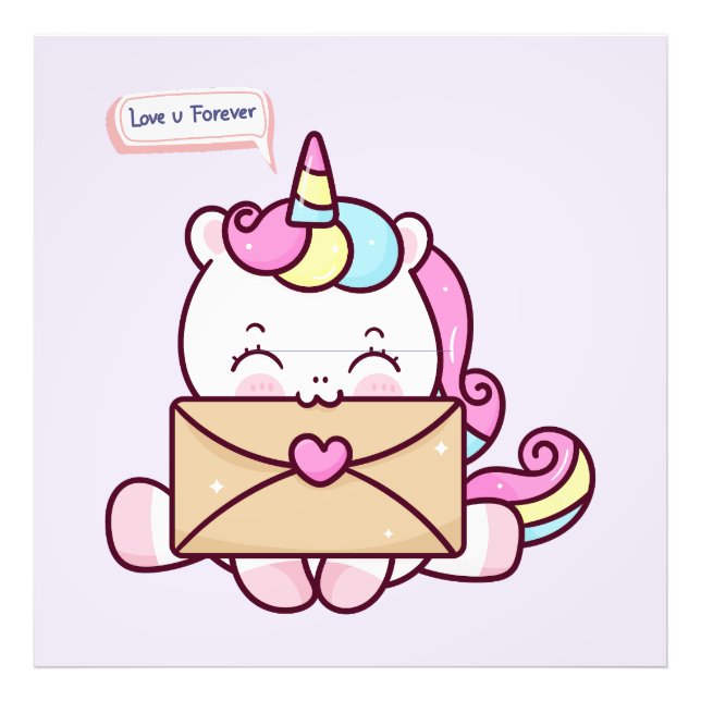 Cute Kawaii Unicorn Love Illustration Fotodruck (Vorne)