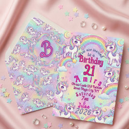 Cute Kawaii Unicorn Pastel Rainbow Magical Einladung