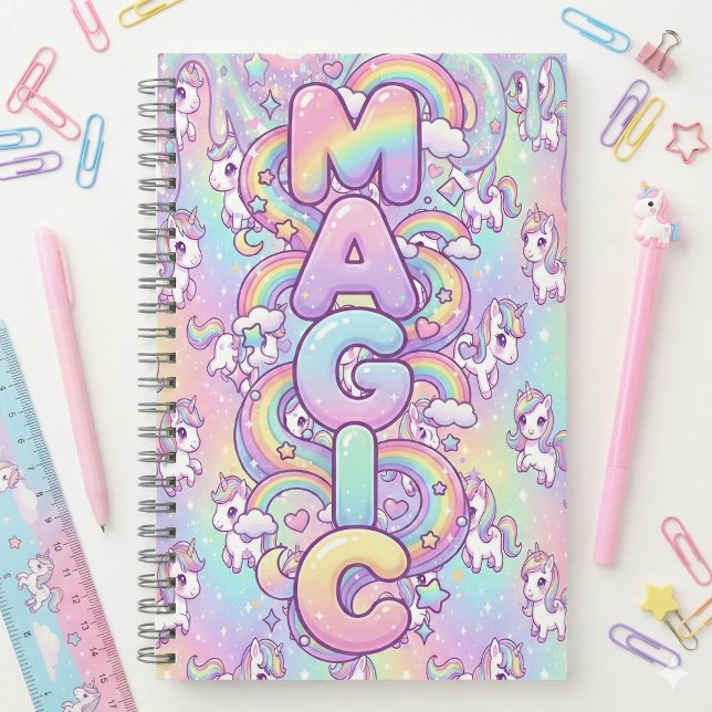 Cute Kawaii Unicorn Pastel Rainbow Magical Notizbuch (Von Creator hochgeladen)