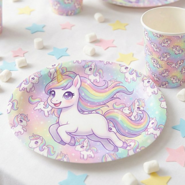 Cute Kawaii Unicorn Pastel Rainbow Magical Pappteller (Von Creator hochgeladen)