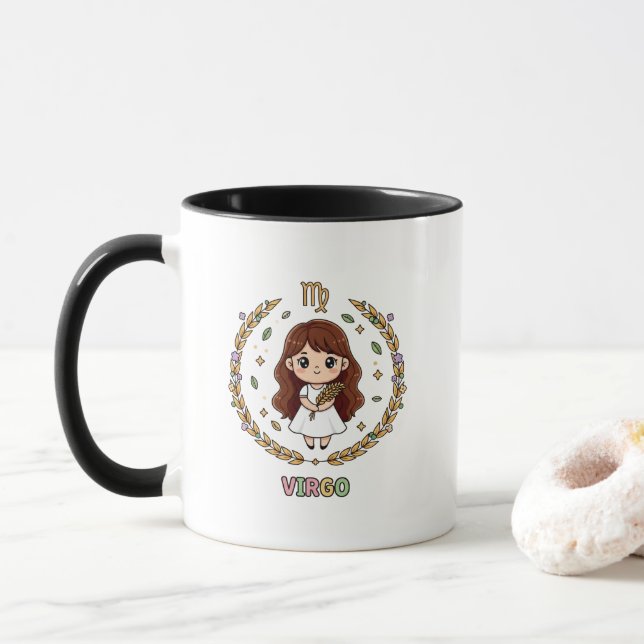 Cute Kawaii Virgo Zodiac Sign Tasse (Mit Donut)