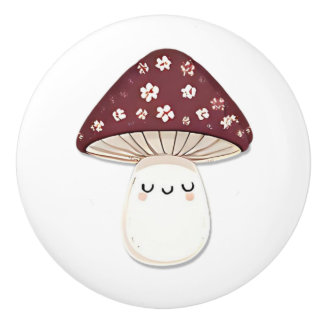 Cute Kawaii Whimsical Brown Mushroom Keramikknauf