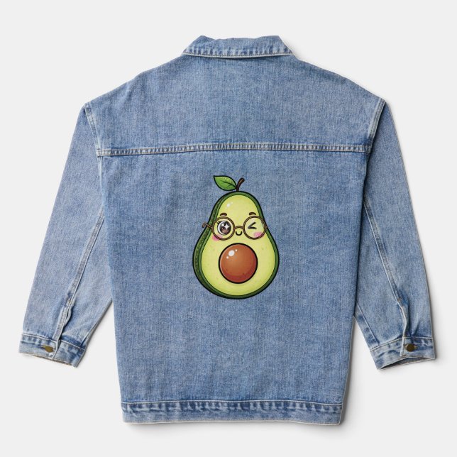 Cute Kawaii Winking Avocado with Glasses Jeansjacke (Rückseite)