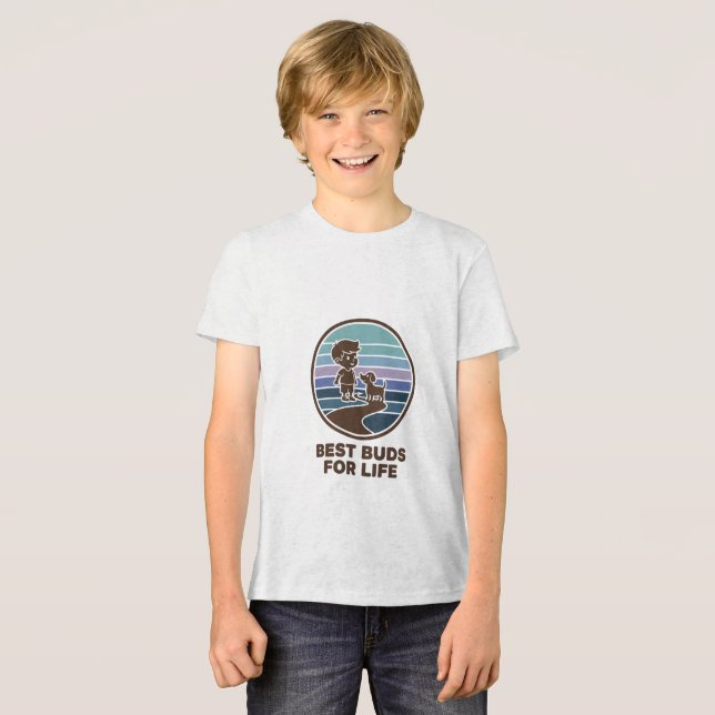 Cute kid and puppy on a road Tri-Blend shirt (Vorderseite voll)