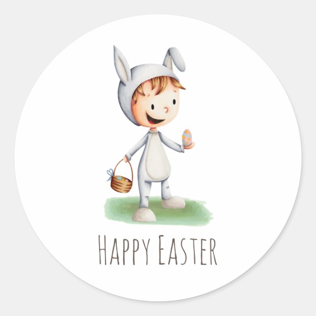Cute Kid Rabbit Happy Easter Party Runder Aufkleber (Vorderseite)