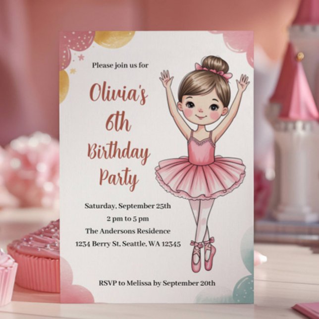 Cute Kids Ballerina Birthday Einladung (Von Creator hochgeladen)