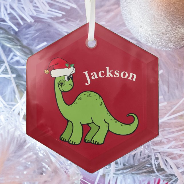 Cute Kids Christmas Dinosaur Red Custom Ornament Aus Glas (Von Creator hochgeladen)