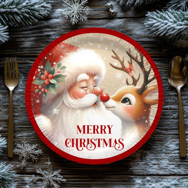 Cute Kids Christmas Plates Santa Claus Rudolph Pappteller (Cute Kids Christmas Plates Santa Claus Rudolph)