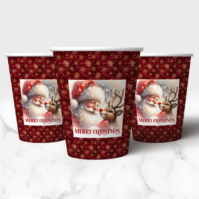 Cute Kids Christmas Santa Claus Red Nose Rudolph Pappbecher (Cute Kids Christmas Cups Santa Claus Red Nose Rudolph)