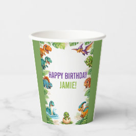 Cute Kids Dinosaur Birthday Pappbecher