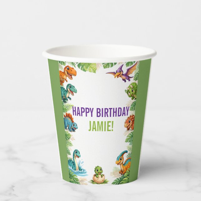 Cute Kids Dinosaur Birthday Pappbecher (Vorderseite)