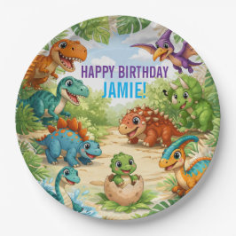Cute Kids Dinosaur Birthday Pappteller