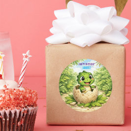 Cute Kids Dinosaur Hatchling Runder Aufkleber