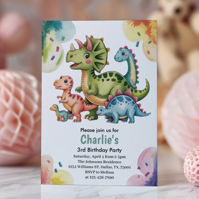 Cute Kids Dinosaur Theme 3rd Birthday Party  Einladung (Von Creator hochgeladen)