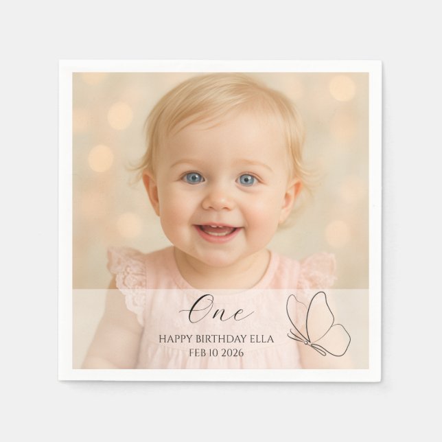 Cute Kid's First Birthday Party With Custom Photo Serviette (Vorderseite)