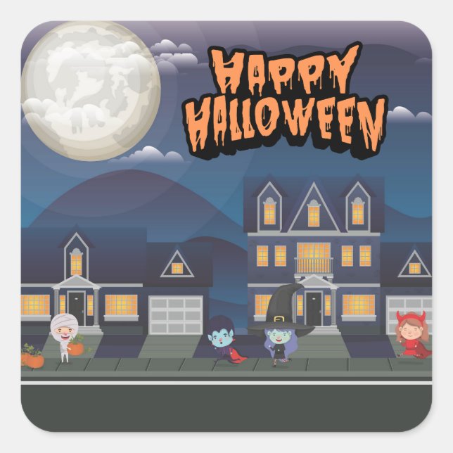 Cute Kids in Neighborhood Trick-or-Treat Sticker (Vorderseite)