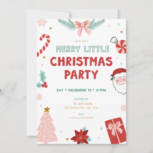 Cute Kids Merry Little Christmas Party Invitations Einladung (Vorderseite)