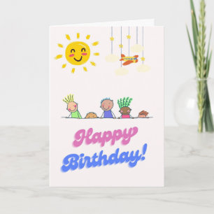 Cute Kids Poking Head Birthday Card - Smiling Sun Karte