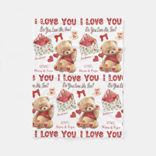 Cute Kid's Teddy Bear I Love You Valentine Fleecedecke