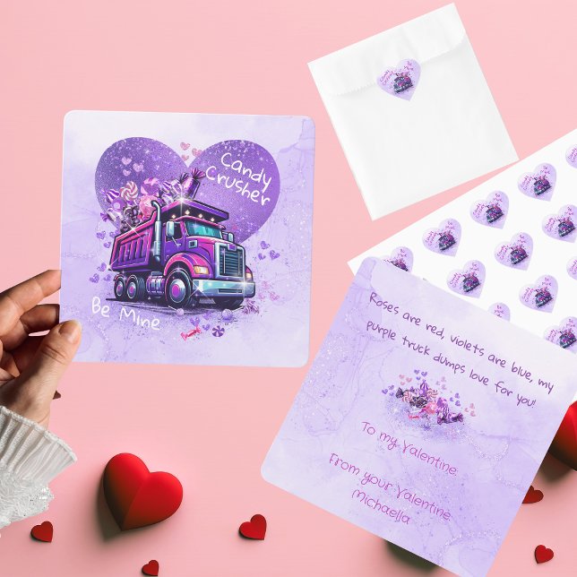 Cute Kids Valentine Purple Truck and Cheeky Poem Mitteilungskarte (Von Creator hochgeladen)