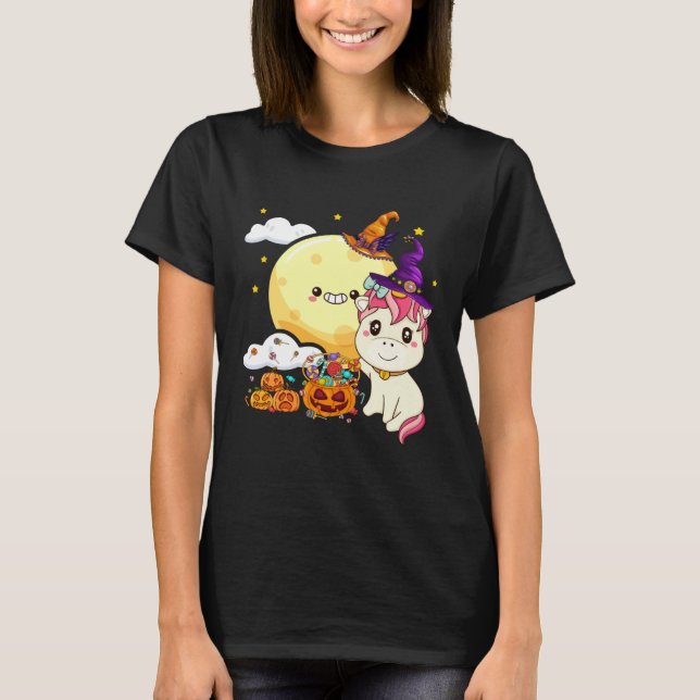 Cute Kids Witch Unicorn Girls Halloween T-Shirt (Vorderseite)