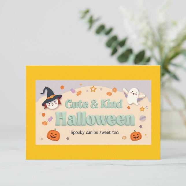 🧡 ✨ „Cute & Kind Halloween“-Kollektion Einladung (Stehend Vorderseite)