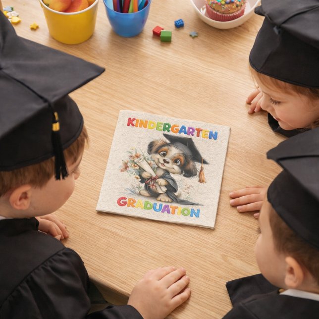  Cute Kindergarten Graduation Puppy Illustration Serviette (Von Creator hochgeladen)