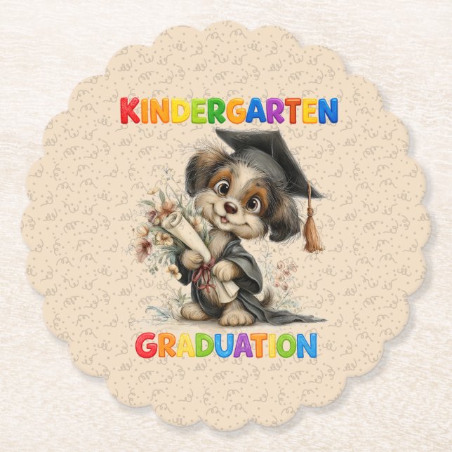  Cute Kindergarten Graduation Puppy Illustration Untersetzer (Vorderseite)