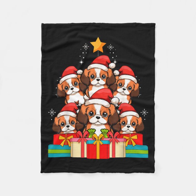 Cute King Charles Cavalier Le Dog Christmas Tree X Fleecedecke (Vorderseite)