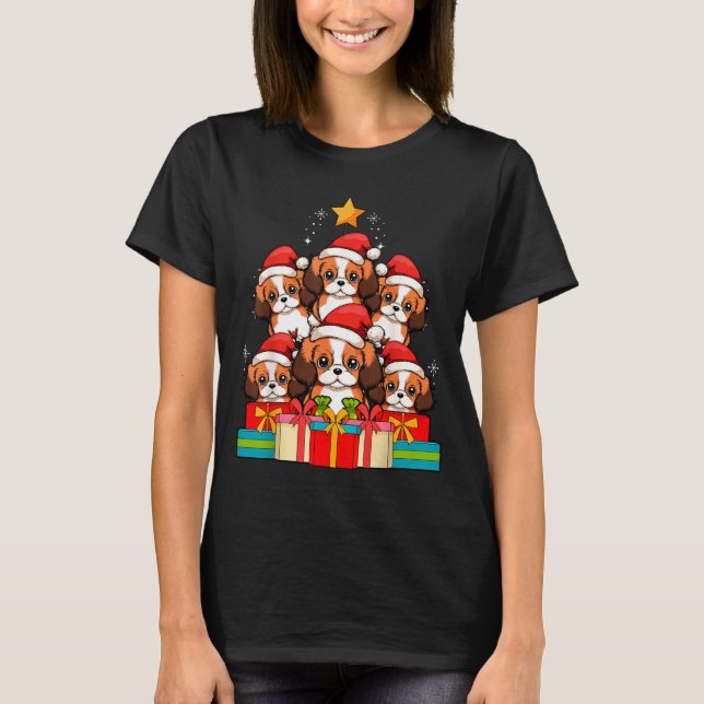 Cute King Charles Cavalier Le Dog Christmas Tree X T-Shirt (Vorderseite)