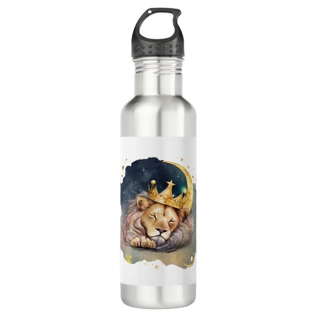 Cute  king Lion Sleeping On The Moon               Edelstahlflasche (Vorderseite)