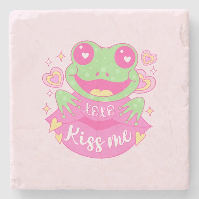 Cute Kiss Me Frog - Xoxo Steinuntersetzer (Vorderseite)