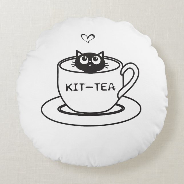 Cute Kit-Tea Cat Pun for Cat Moms Rundes Kissen (Vorderseite)