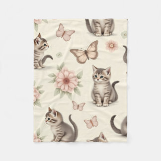 Cute Kitten and Butterflies Fleecedecke