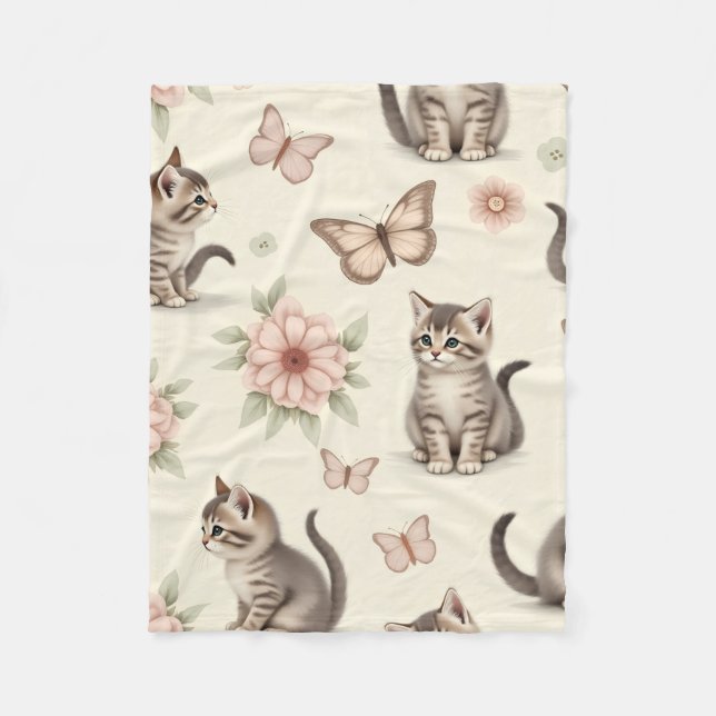 Cute Kitten and Butterflies Fleecedecke (Vorderseite)