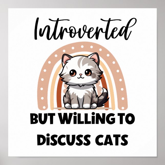 Cute Kitten Boho Rainbow "Introverted" Graphic Poster (Vorne)