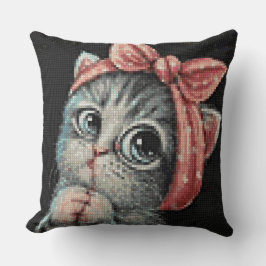 Cute Kitten Bow Cross Stitch Throw Pillow Kissen