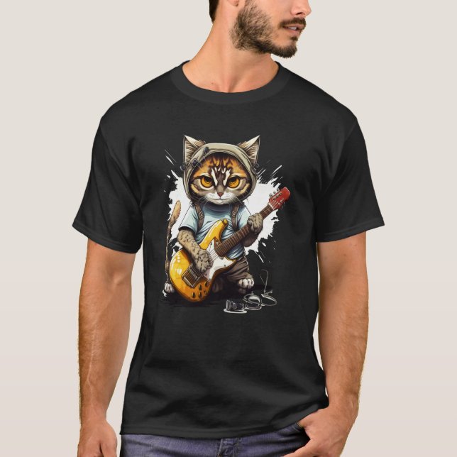 Cute Kitten Cat Playing Guitar  1 T-Shirt (Vorderseite)
