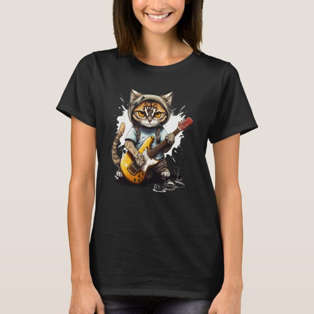 Cute Kitten Cat Playing Guitar  1 T-Shirt (Vorderseite)