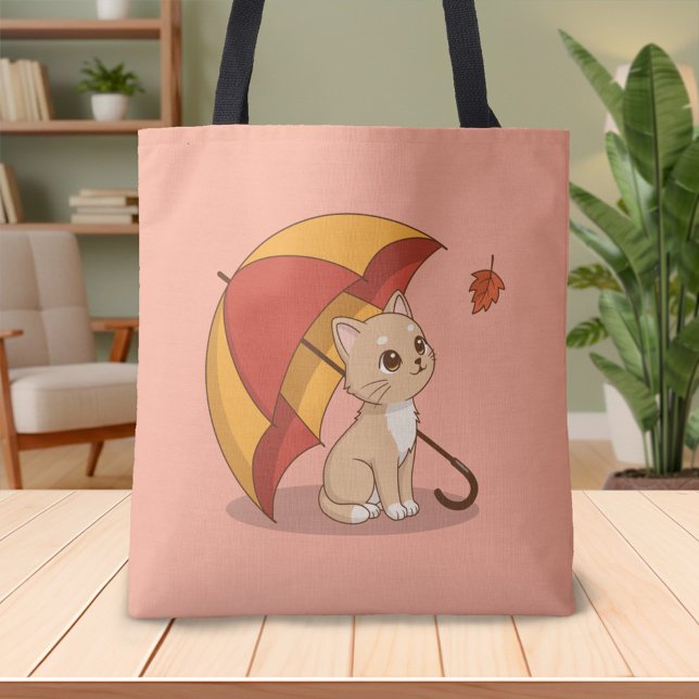 Cute Kitten Cat Red Yellow Umbrella Fall Pink (Von Creator hochgeladen)